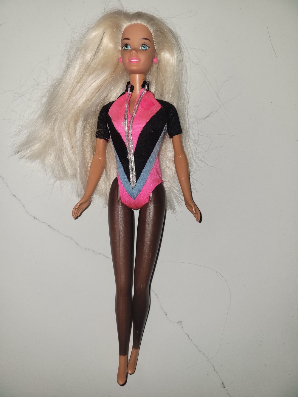 Vintage 1992 Wet N Wild Barbie Doll Platinum Blonde Pink Black Swimsuit 90s